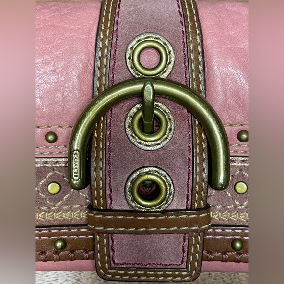 COACH Mia Punch Pink SOHO Suede & Leather Studded and Whipstitched Wallet - Picture 15 of 16